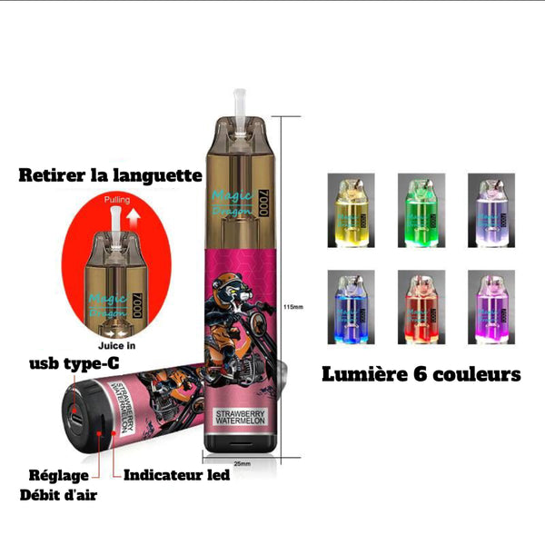 PUFF 7000 Magic Dragon - Menthe Fraiche BubbleGum - - 10lapuff