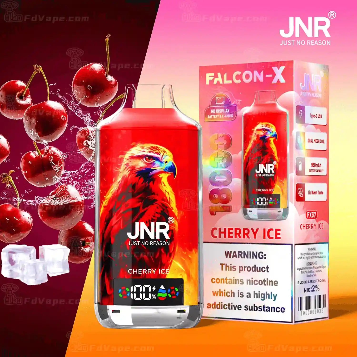 Puff 18000 JNR Falcon X - Gusto Ciliegia Ice | Liquido 24ml, 20mg Nicotina, 18 000 Sbuffi 10lapuff Puff 18000 JNR Falcon X - Gusto Ciliegia Ice | Liquido 24ml, 20mg Nicotina, 18 000 Sbuffi 10lapuff