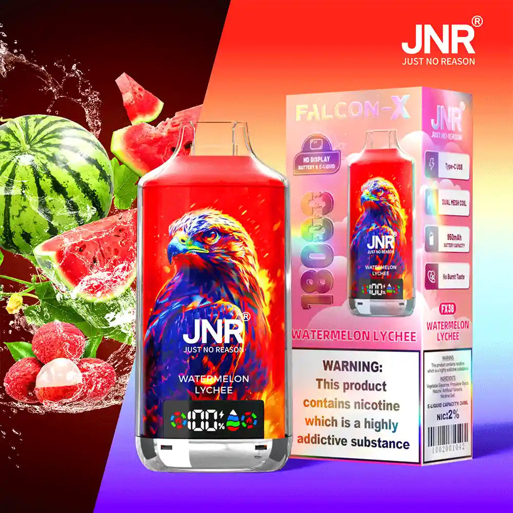Puff 18000 JNR Falcon X - Saveur Watermelon Lychee | 20mg Nicotine 10lapuff Puff 18000 JNR Falcon X - Saveur Watermelon Lychee | 20mg Nicotine 10lapuff