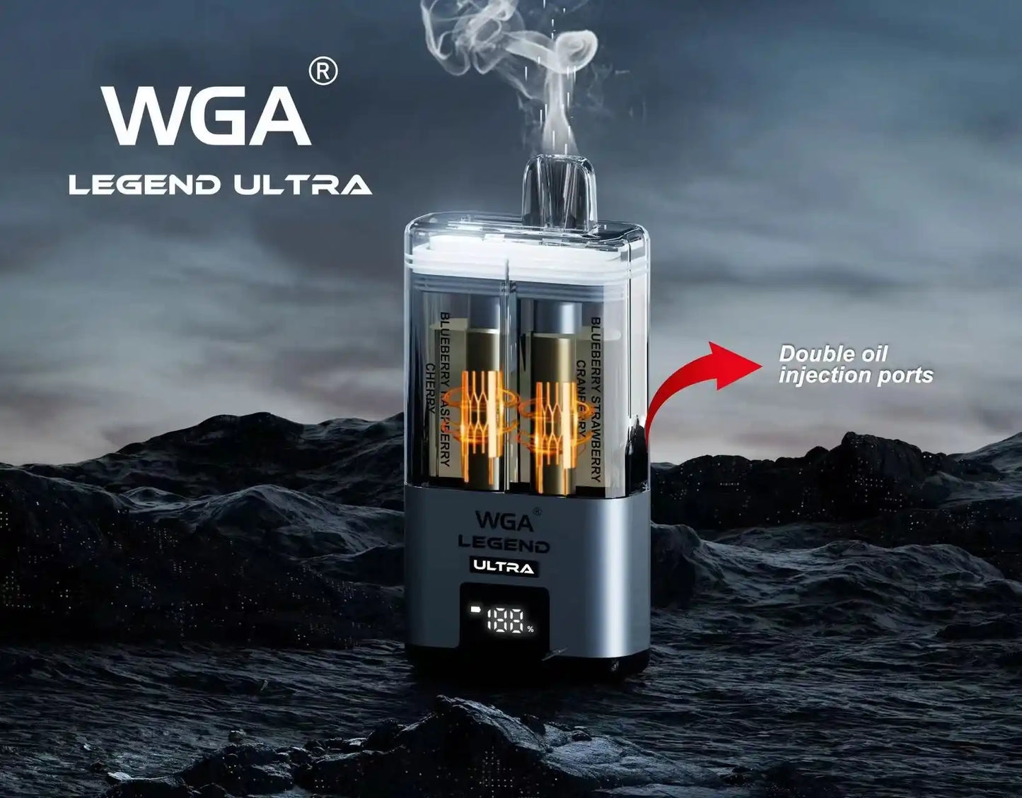 PUFF 30000 WGA LEGEND ULTRA Rechargeable Liquide - Peach goyave Fraise & Juicy Peach