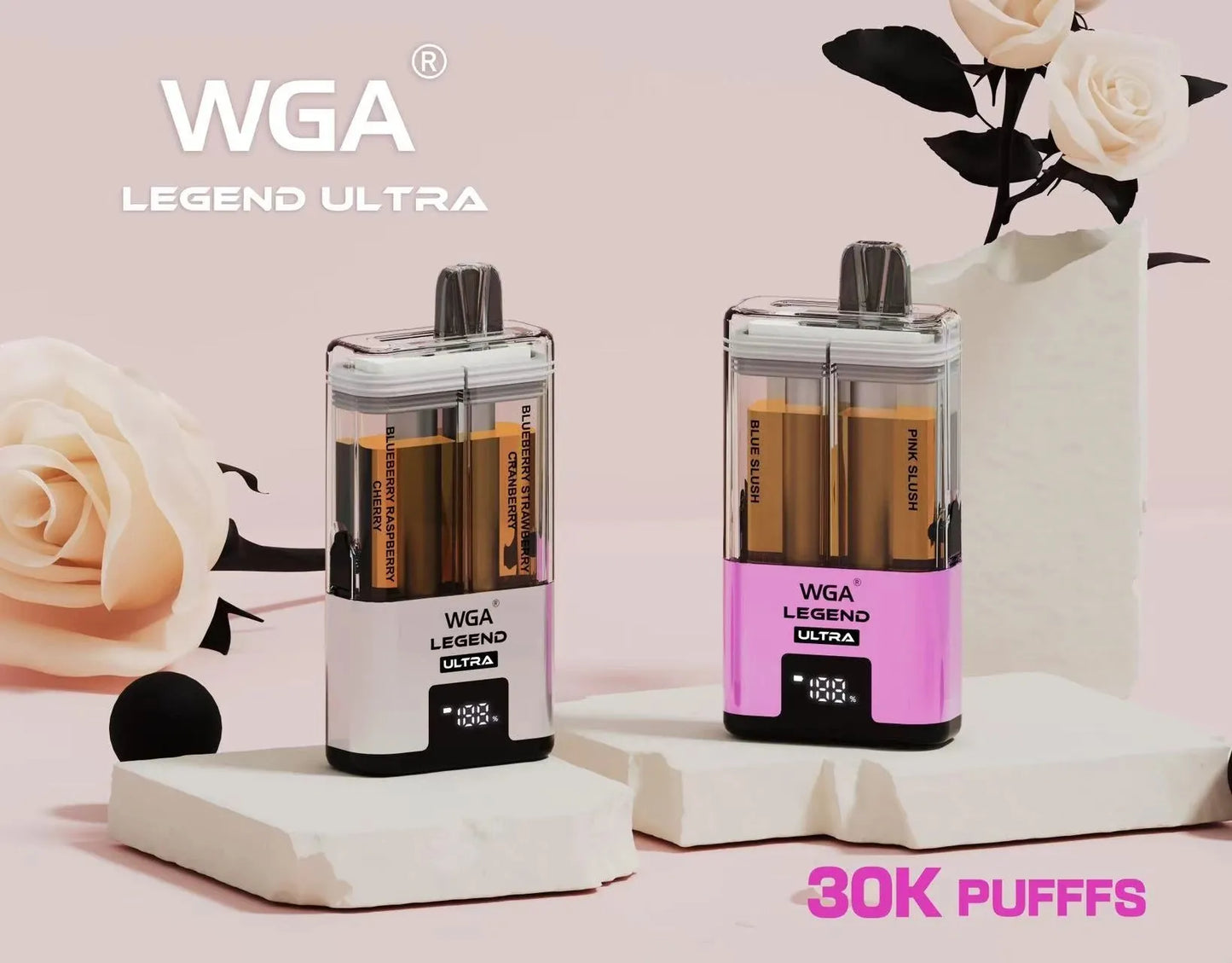 PUFF 30000 WGA LEGEND ULTRA Rechargeable Liquide - Peach goyave Fraise & Juicy Peach