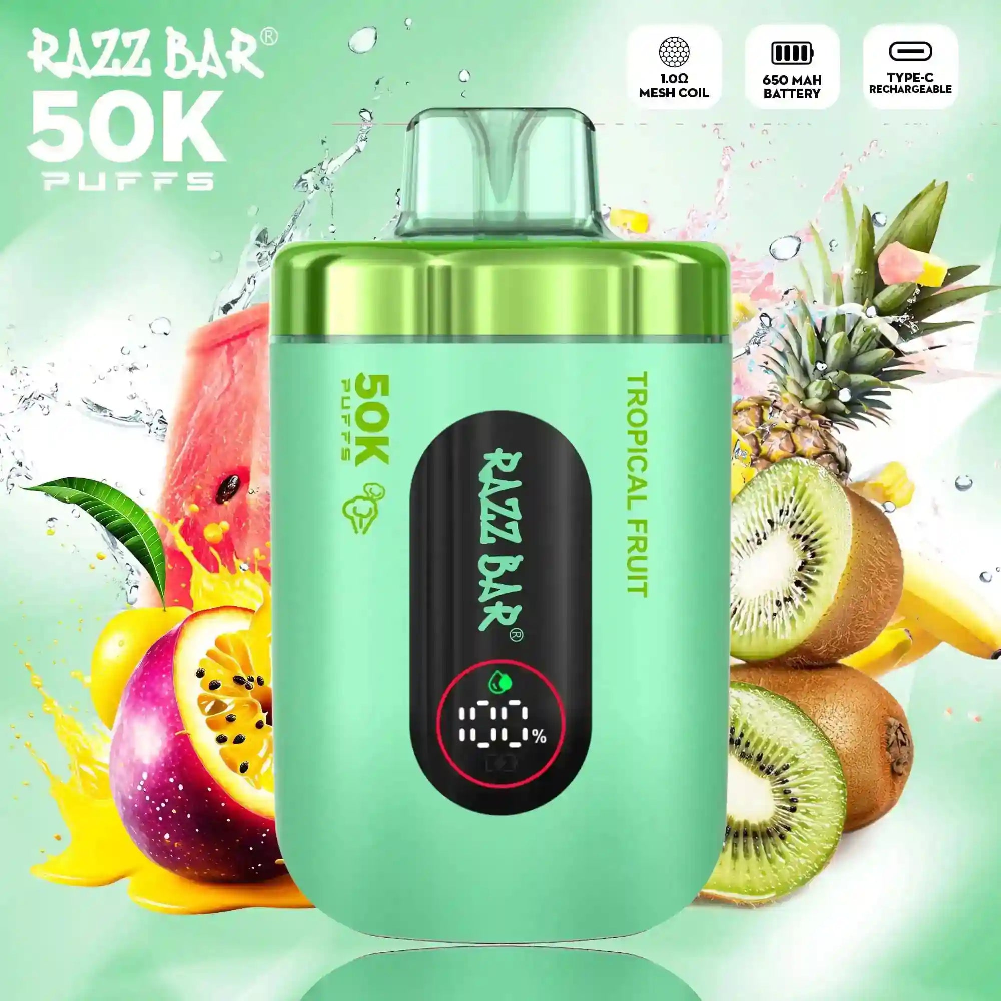 Puff 50000 Razzbar Tropical Fruits Exotic Vape & 50K puffs 10lapuff Puff 50000 Razzbar Tropical Fruits Exotic Vape & 50K puffs 10lapuff