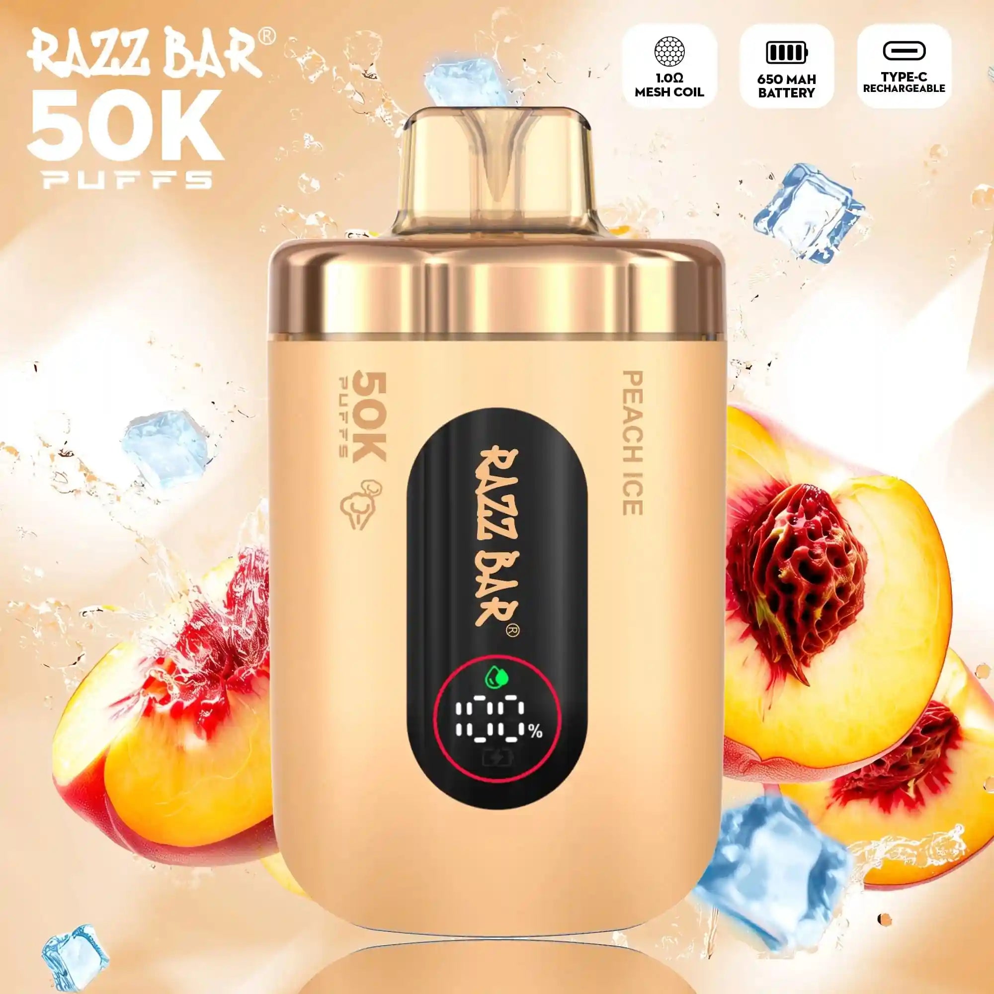 gold bar peach ice disposable vape Puff 50000 Peach Ice – Frosted Peach & Long-lasting Vape – 10lapuff