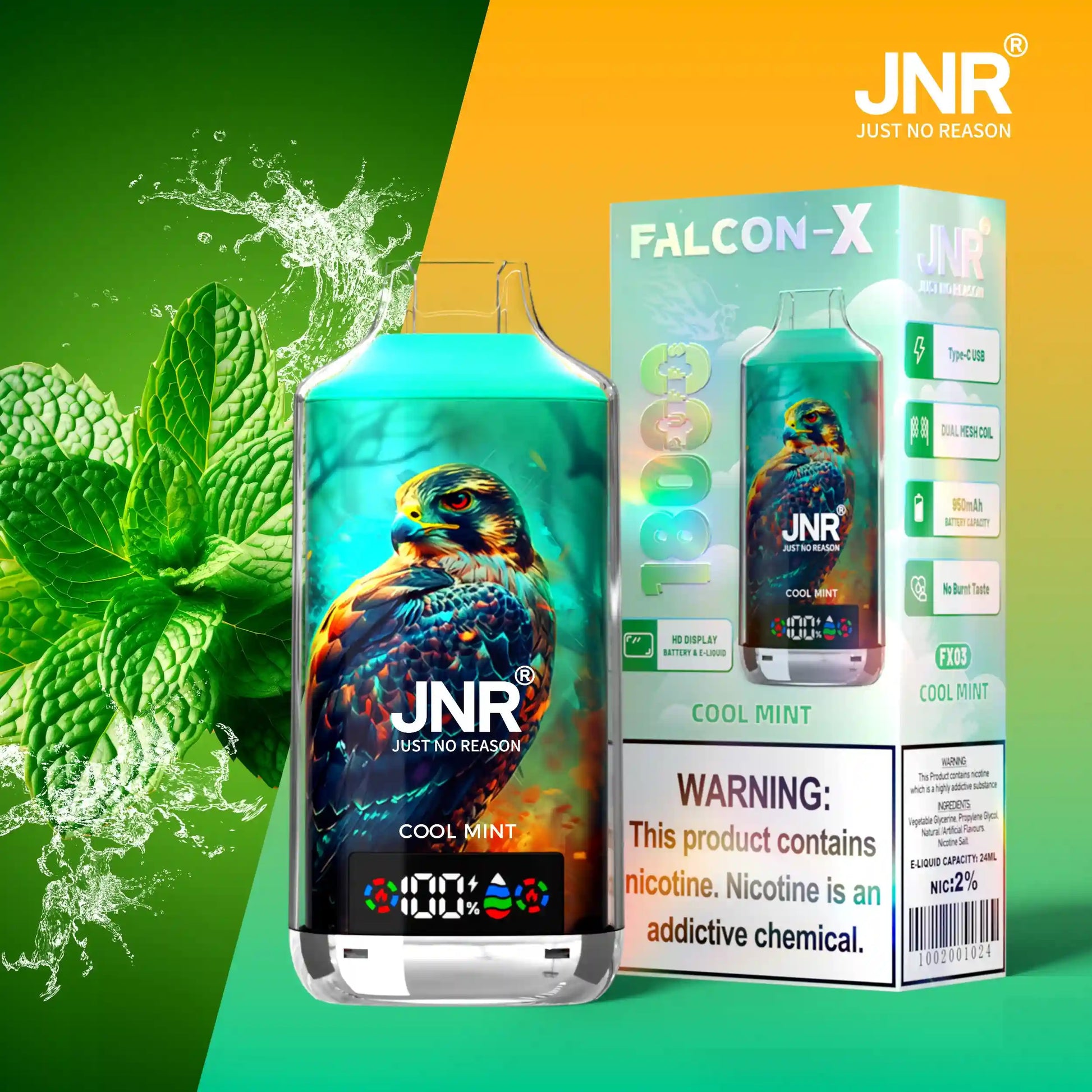 Puff 18000 JNR Falcon X - Gusto Menta Fresca | 24ml Liquido, 20mg Nicotina, 18 000 Sbuffi 10lapuff Puff 18000 JNR Falcon X - Gusto Menta Fresca | 24ml Liquido, 20mg Nicotina, 18 000 Sbuffi 10lapuff