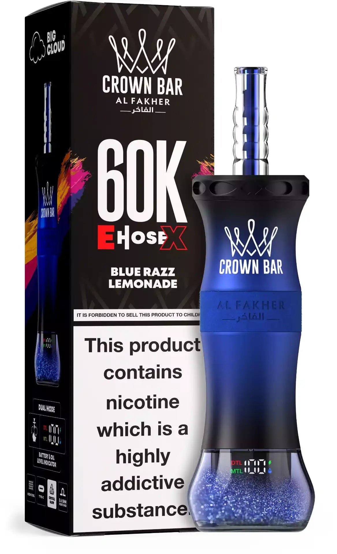 PUFF SHISHA 60K Al Fakher Crown Bar E-Hose X - Blue razz limonade