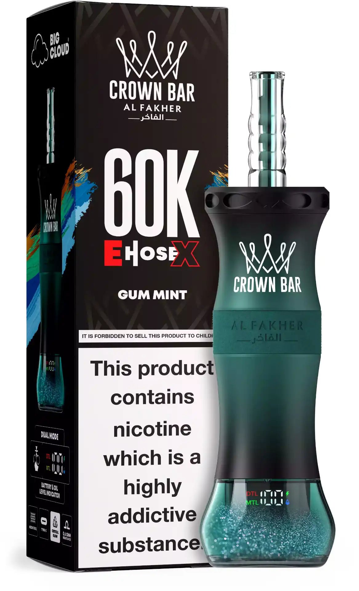 PUFF SHISHA 60K Al Fakher Crown Bar E-Hose X - Mint Gum