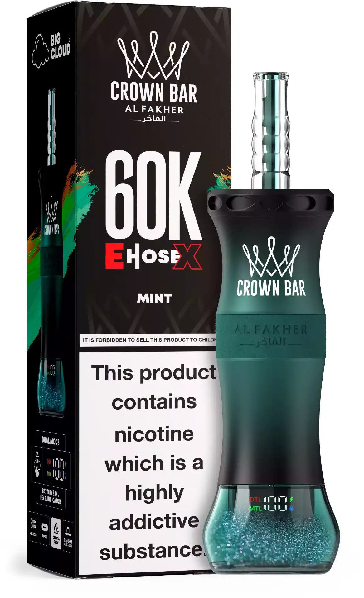 PUFF SHISHA 60K Al Fakher Crown Bar E-Hose X - Menthe