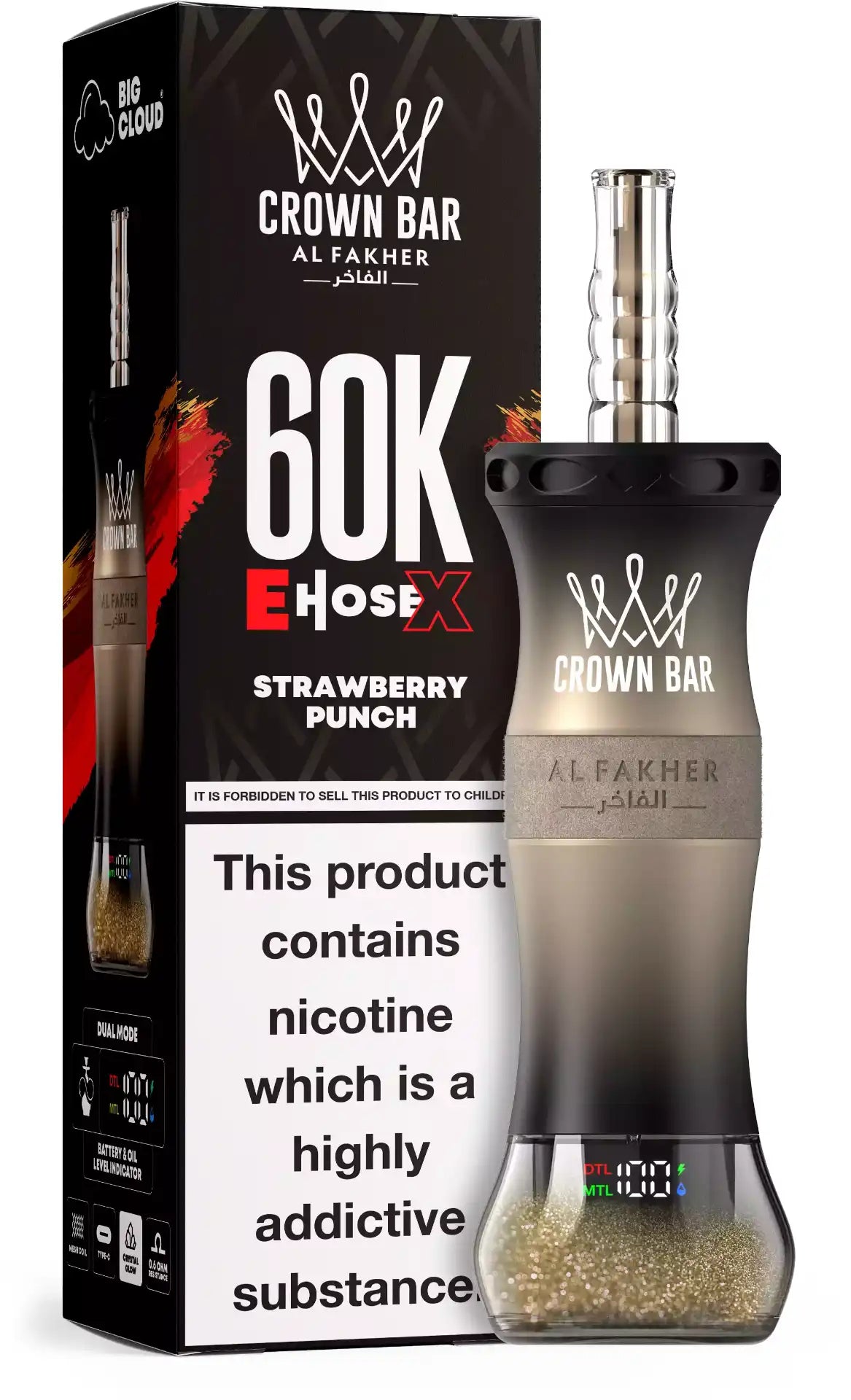 PUFF SHISHA 60K Al Fakher Crown Bar E-Hose X - Strawberry Punch