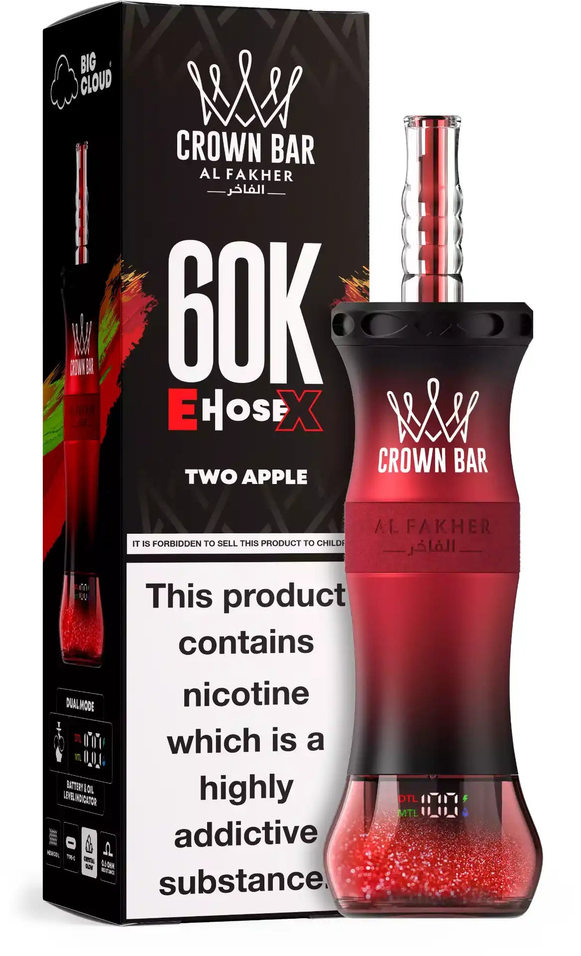 PUFF SHISHA 60K Al Fakher Crown Bar E-Hose X - Two Apple