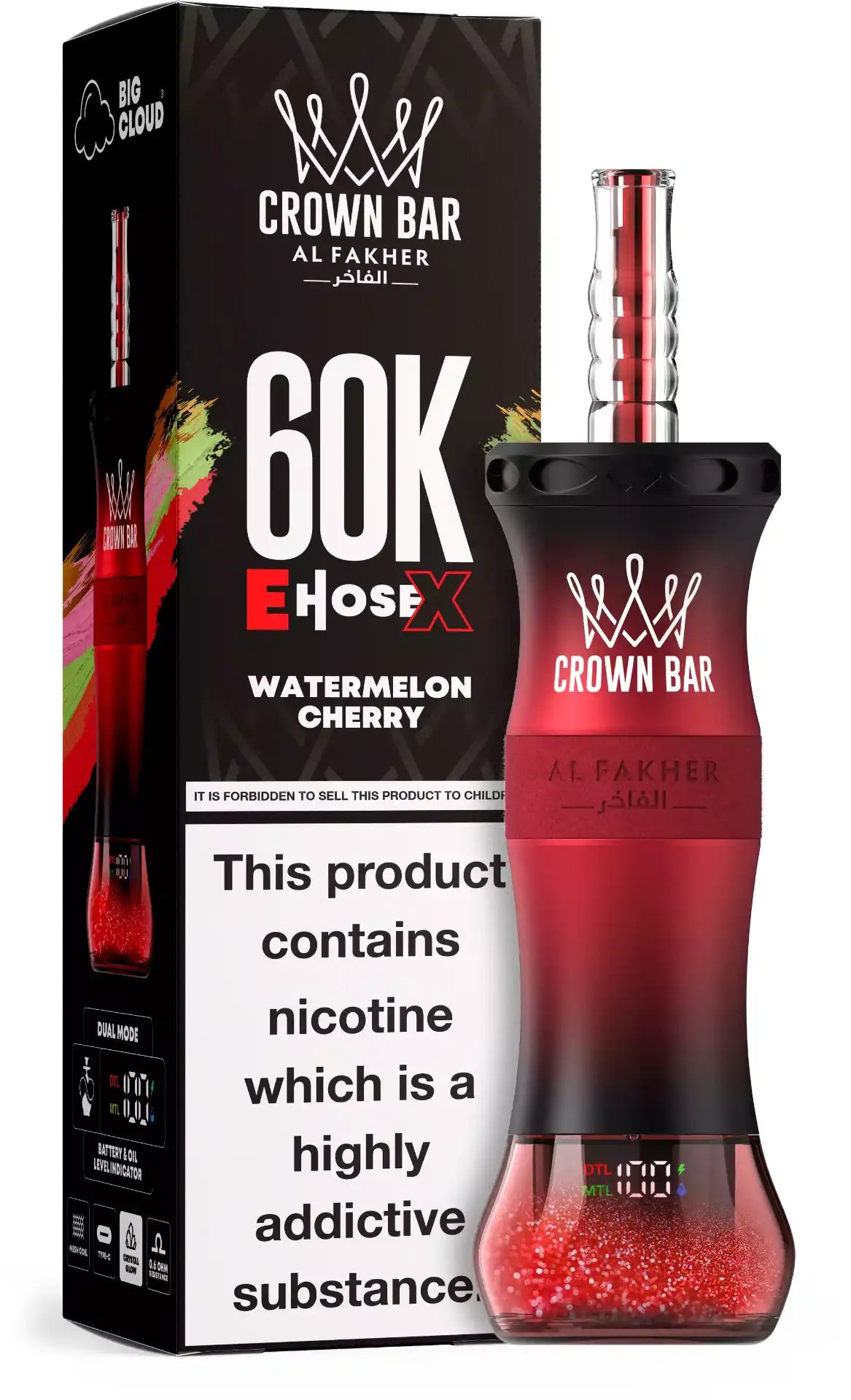 PUFF SHISHA 60K Al Fakher Crown Bar E-Hose X - Watermelon Cherry