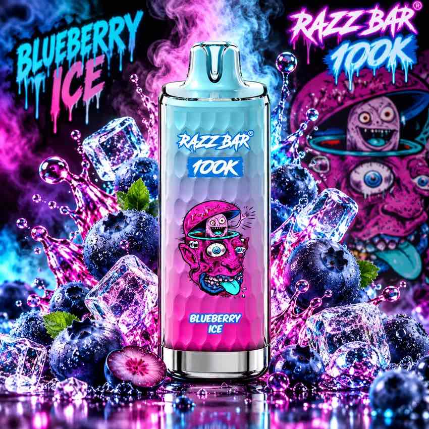 Puff Razzbar 100K Myrtille Glacée – 100 000 Bouffées Rechargeable USB-C