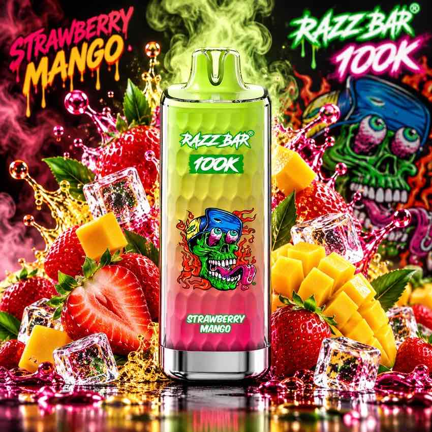 Puff Razzbar 100K Fraise Mangue – 100 000 Bouffées Rechargeable USB-C