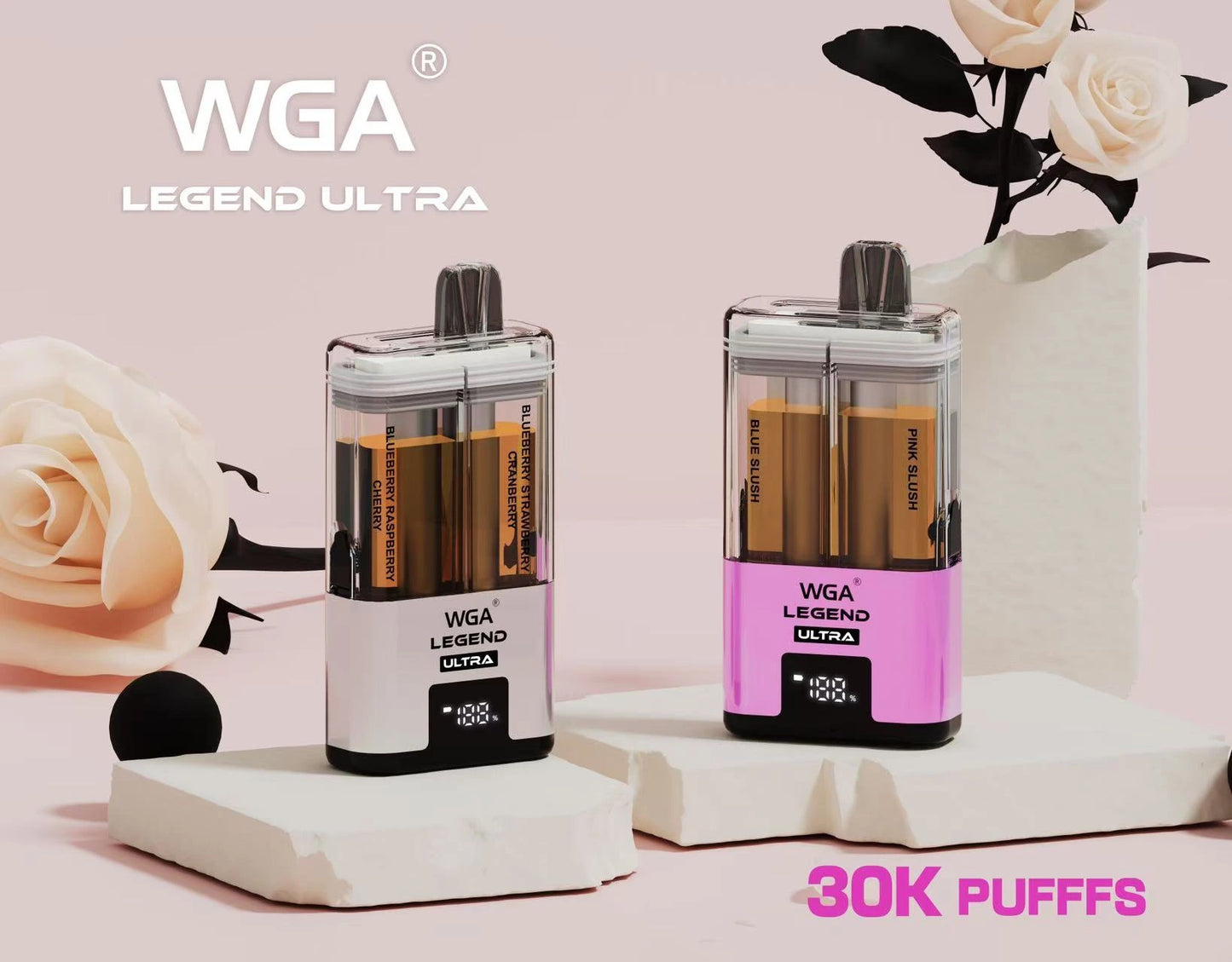PUFF 30000 WGA LEGEND ULTRA Ricaricabile Liquide - Pesca Succosa & Pêche Mangue Pastèque