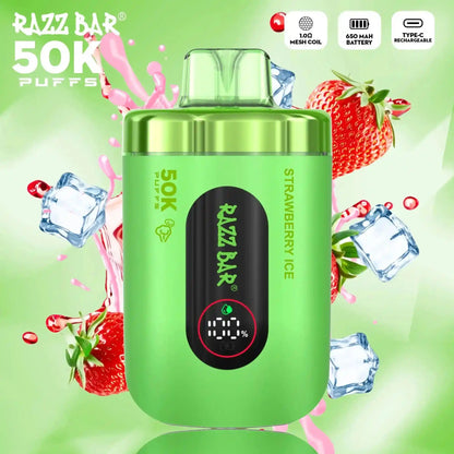 strawberry ice disposable vape Puff 50000 Razzbar Strawberry Ice – Icy Freshness & 50K puffs – 10lapuff