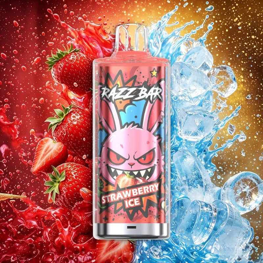 Puff Razzbar 60000 bouffées saveur Strawberry Ice fraise glacée – vape jetable rechargeable nicotine 2%