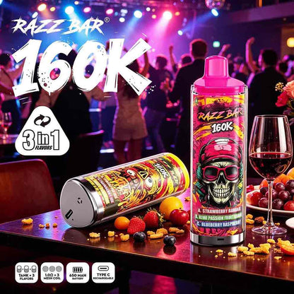 PUFF 160000 RAZZBAR - Lemon Lime, Blue Razz Ice & Strawberry Watermelon