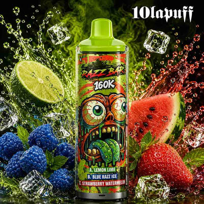 PUFF 160000 RAZZBAR - Lemon Lime, Blue Razz Ice & Strawberry Watermelon