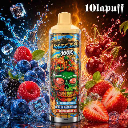PUFF 160000 RAZZBAR - Frutti di bosco misti, Blue Razz Ciliegia & Fragola ghiacciata