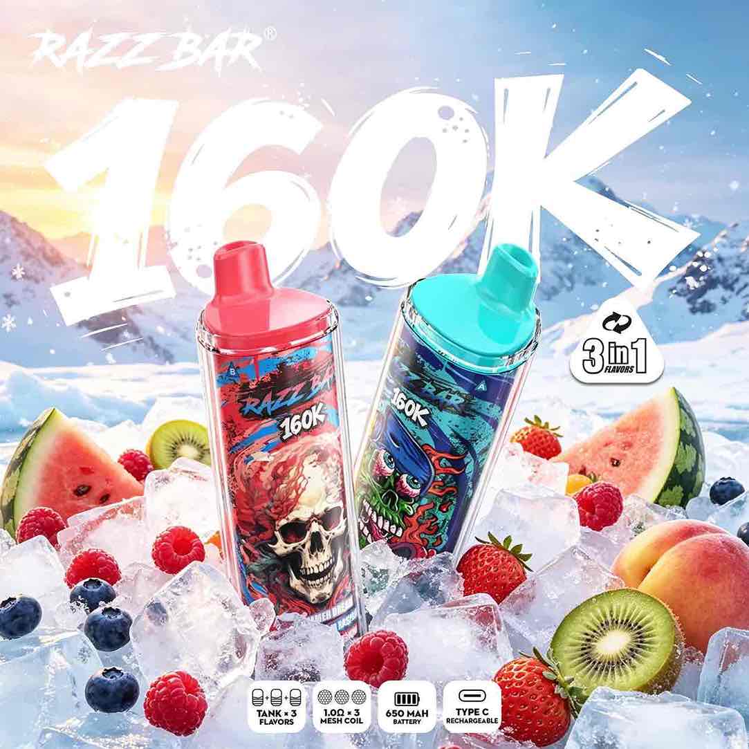 PUFF 160000 RAZZBAR - Lemon Lime, Blue Razz Ice & Strawberry Watermelon