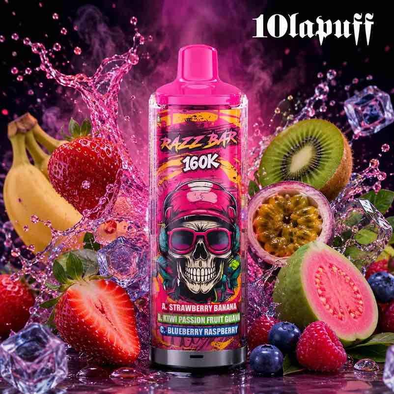 PUFF 160000 RAZZBAR - Aardbei-banaan, kiwi-passievrucht-guave & bosbes-framboos