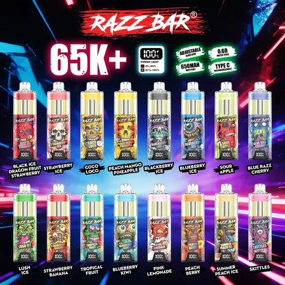 Razz Bar 65000 - Puff Rechargeable 16 saveurs disponibles